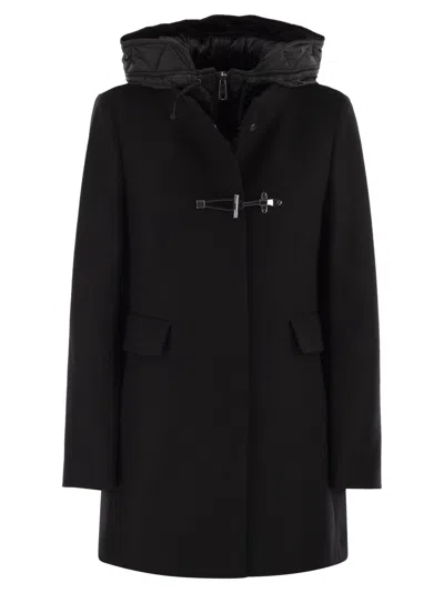 Fay Toggle Coat In Black Wool Blend Fabric In Black
