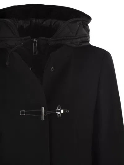 Fay Toggle Coat In Black Wool Blend Fabric In Black