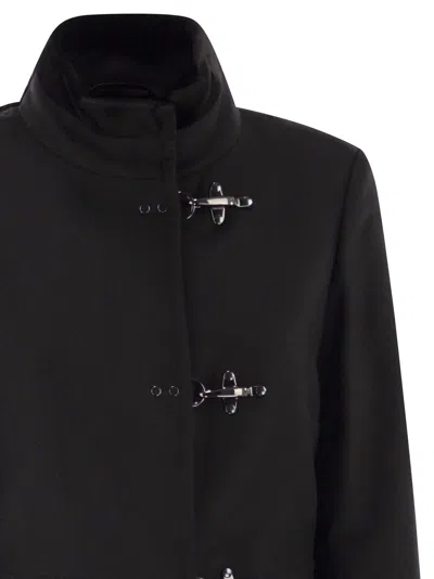 Fay Short Tailored Coat With Metal Toggle Closures In Black