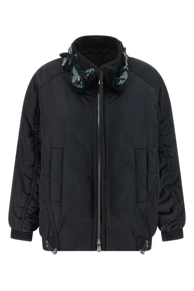 Pinko Clarinda Blue Jacket With Removable Sequin Collar And Drawstring Waist In Tech Fabric Woman In Blue