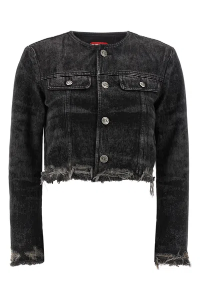 Diesel Grey Jacket With Round Neck And Frayed Edges In Cotton Blend Woman In Black