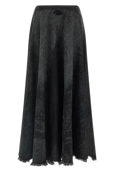 Diesel Full Skirt In Lasered Cotton-hemp Denim In Black