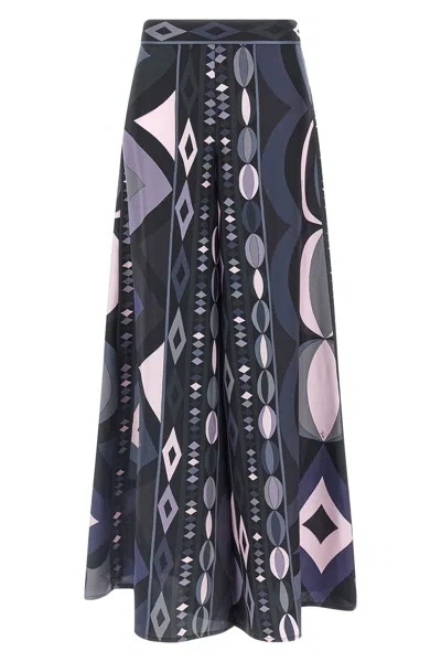 Pucci Collane Print Wide-leg Silk Pants In Multi