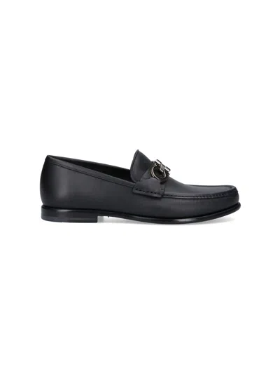 Ferragamo Alain Black Loafers With Almond Toe And Gancini On The Front In Leather Man In Black