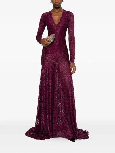 Miau By Clara Rotescu Juniper Lace Long-sleeved Dress In Red