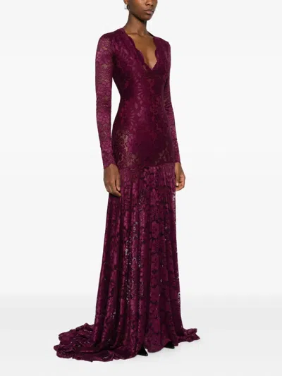 Miau By Clara Rotescu Juniper Lace Long-sleeved Dress In Red