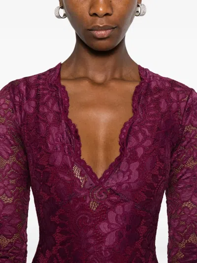 Miau By Clara Rotescu Juniper Lace Long-sleeved Dress In Red