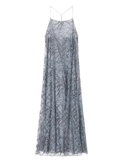 Emporio Armani Sequin-embellished Maxi Dress In Gray