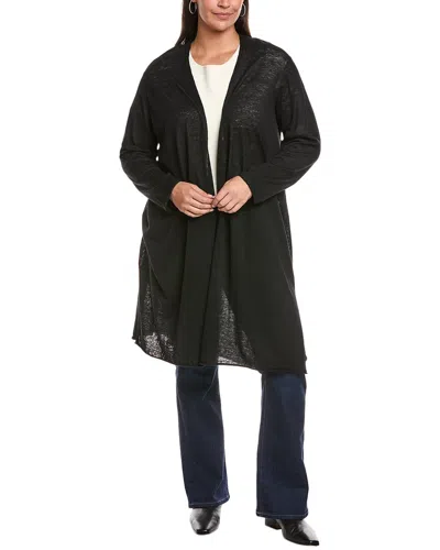 Eileen Fisher Open Stitch Longline Wool Cardigan In Black