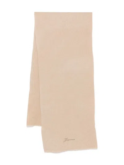 Jacquemus Scarf With Embroidered Logo In Neutral