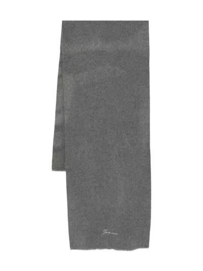 Jacquemus Scarf With Embroidered Logo In Gray