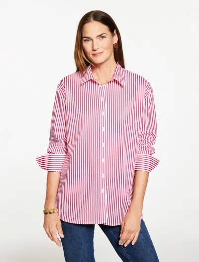 Talbots Everyday Relaxed Shirt - Bold Stripe - Bright Rose/white - Medium - 100% Cotton  In Multi