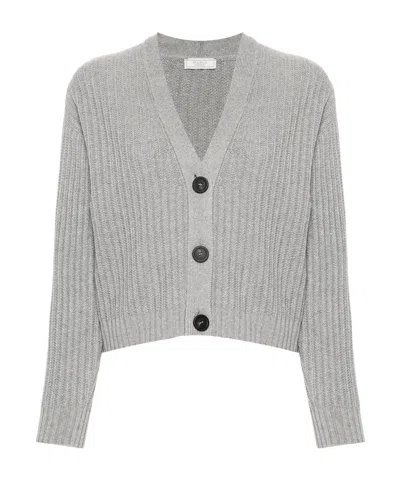 Peserico Cropped Lurex Cardigan With V-neck And Button Closure In Gray