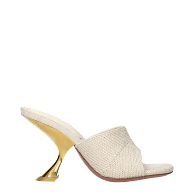 Amina Muaddi Textured Sandals With Gold Accented 9cm Heel In White