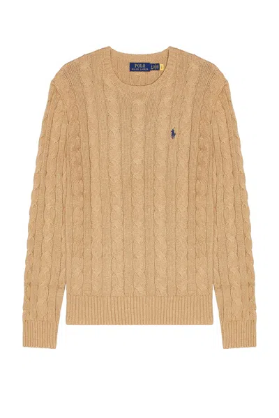 Polo Ralph Lauren Cable Knit Crewneck Sweater In Brown