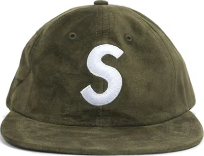 Pre-owned Supreme Suede S Logo 6 Panel In Olive In Green