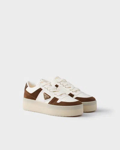 Prada Downtown Bold Nappa Leather And Suede Sneakers In Brown