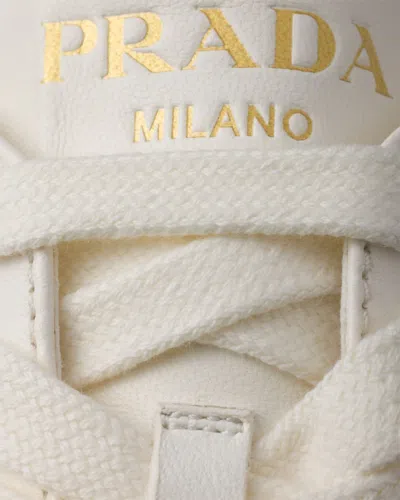 Prada Downtown Bold Nappa Leather And Suede Sneakers In Brown