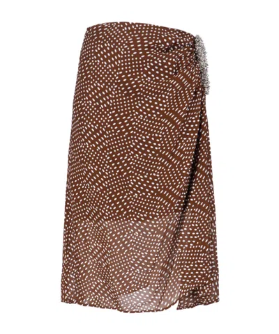 Dries Van Noten Midi Skirt With Irregular Polka Dot Print In Brown