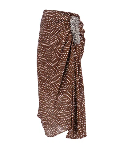 Dries Van Noten Midi Skirt With Irregular Polka Dot Print In Brown