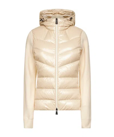 Moncler Ivory Zip-up Hooded Padded Cardigan In Neutral