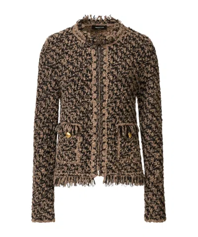 Fabiana Filippi Self-portrait Pointelle Knit Mini Dress In Brown