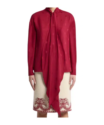 Etro Pussy-bow Silk-jacquard Blouse In Red