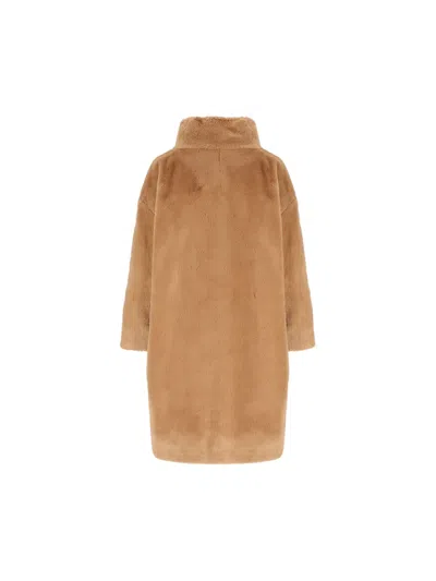 Herno Faux Fur Short Coat With High Collar In Brown
