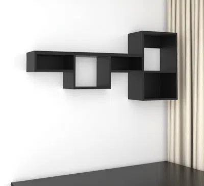 Hivvago 47" Black Wood Wall Mounted Cubby Shelf In Black