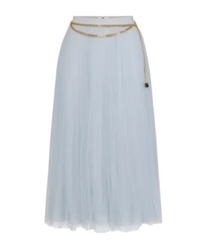 Elisabetta Franchi Starlight Midi Belted Skirt In Silver