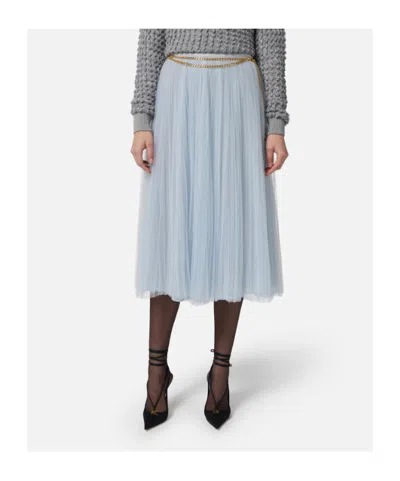 Elisabetta Franchi Starlight Midi Belted Skirt In Silver