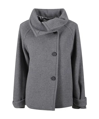 Peserico Double-faced Wool And Cashmere Caban With Asymmetrical Closure In Gray