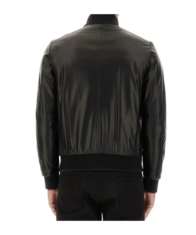 Moorer Leather Bomber Jacket In Black