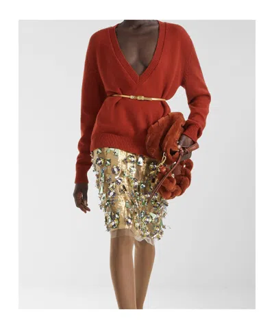 Fendi Rust Cashmere Pullover In Red