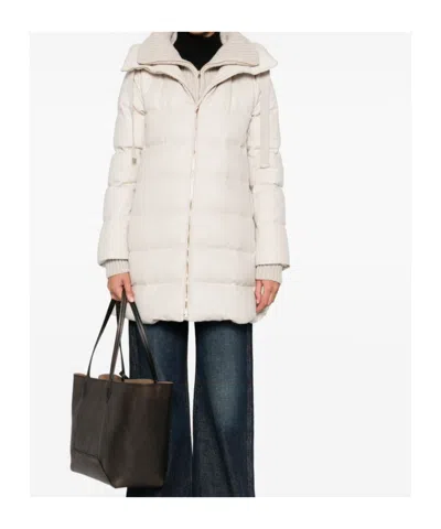 Herno Hooded Long Quilted Jacket And Pockets In White