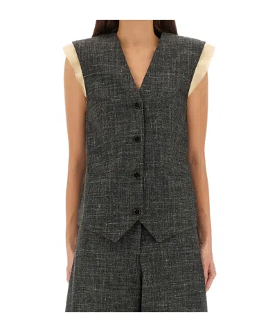 Alysi Button-front Vest In Gray