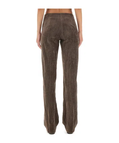 Alysi Velvet "crinkle" Slim Pants In Brown