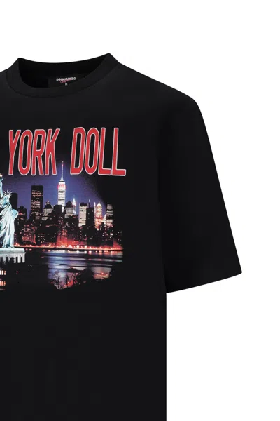 Dsquared2 Casual Cotton T-shirt With Nighttime Cityscape Print In Black