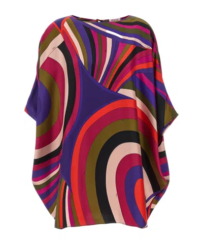 Pucci Iris Print Silk Short Kaftan Clothing In Multi