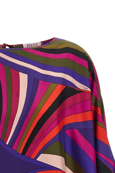 Pucci Iris Print Silk Short Kaftan Clothing In Multi