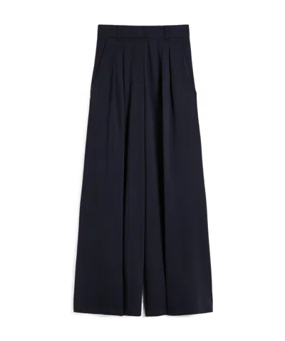 Max Mara Wool Flannel Palazzo Trousers In Black