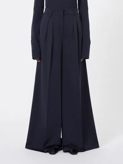 Max Mara Wool Flannel Palazzo Trousers In Black