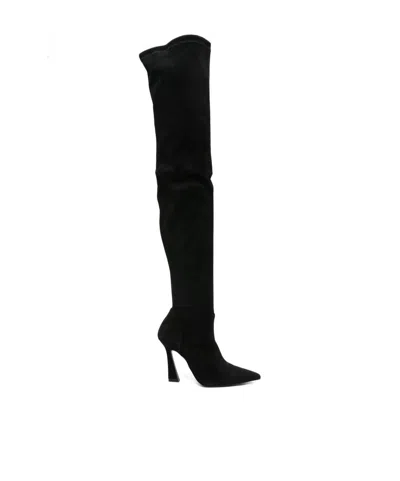 Stuart Weitzman Over-the-knee Stiletto Pointed Toe Boots In Black