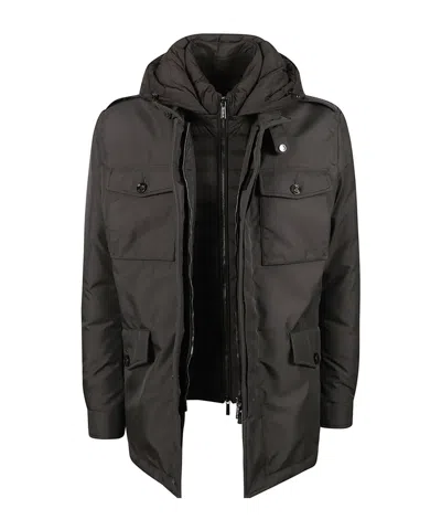 Moorer Water-resistant Brown Goose Down Parka With Removable Hood In Black