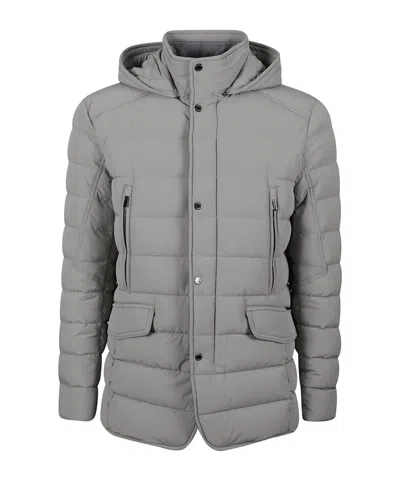 Moorer Classic Grey Goose Down Jacket With Wool-cashmere Accents In Gray