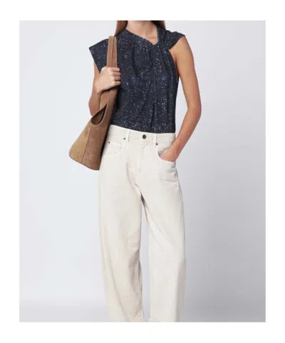 Isabel Marant Nayda Asymmetrical T-shirt With Midnight Blue Print In Blue