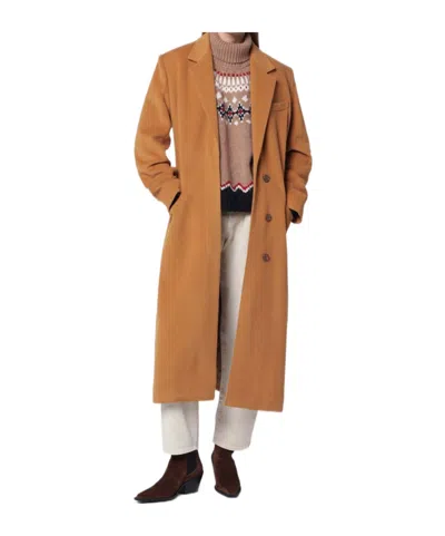 Isabel Marant Long Wool Blend Coat With Notched Lapels In Gold