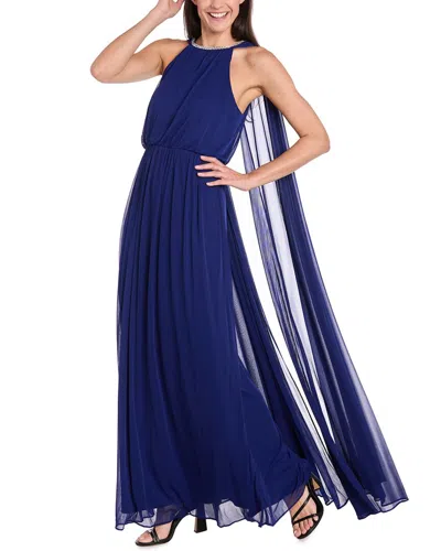 R & M Richards Rhinestone Capelet Long Evening Dress In Electric Blue In Blue