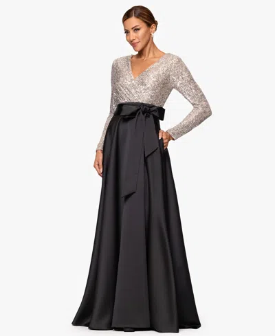 Xscape Sequinned-top Ball Gown In Black