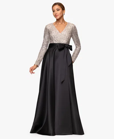 Xscape Sequinned-top Ball Gown In Black